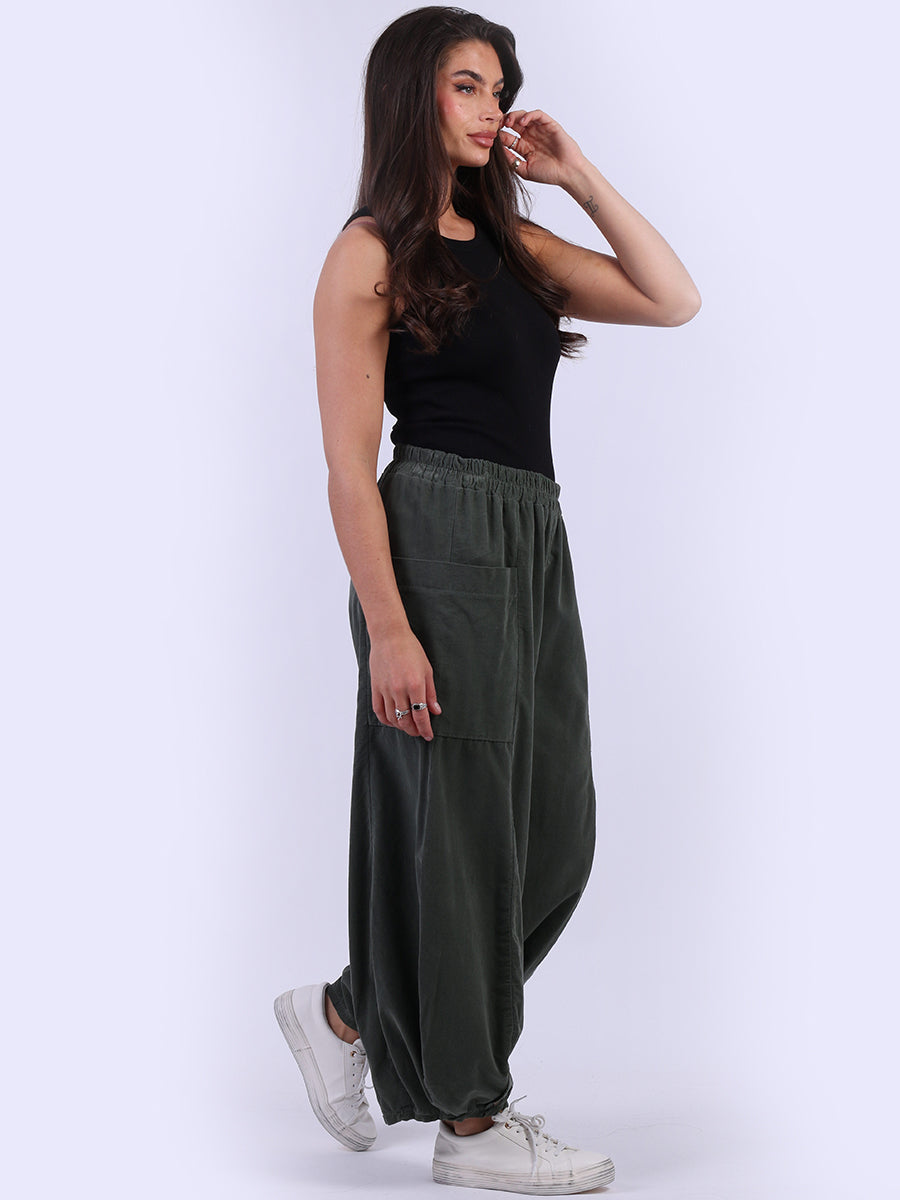 Wide Leg Cotton Corduroy Solid Trouser