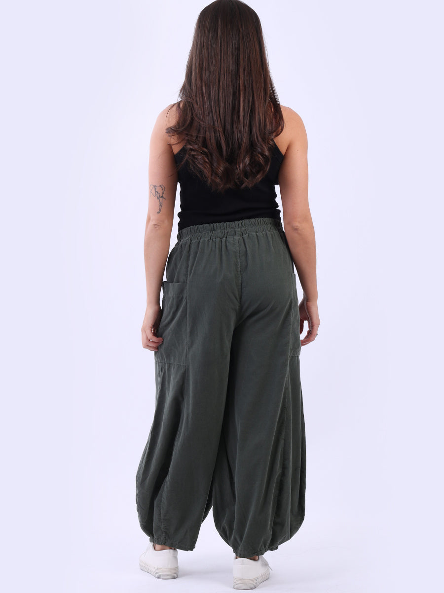 Wide Leg Cotton Corduroy Solid Trouser