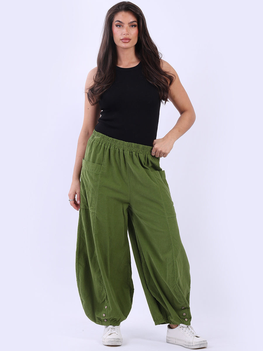 Wide Leg Cotton Corduroy Solid Trouser