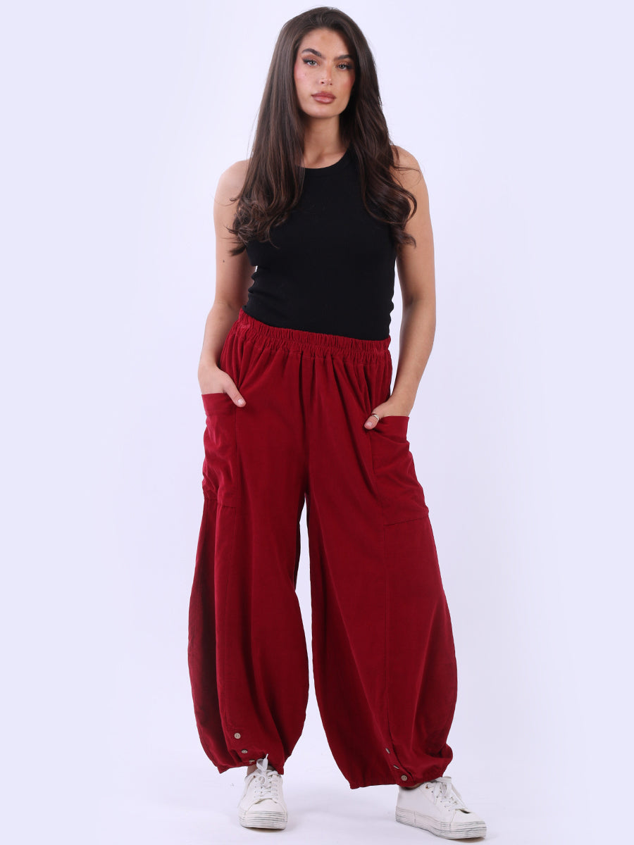 Wide Leg Cotton Corduroy Solid Trouser