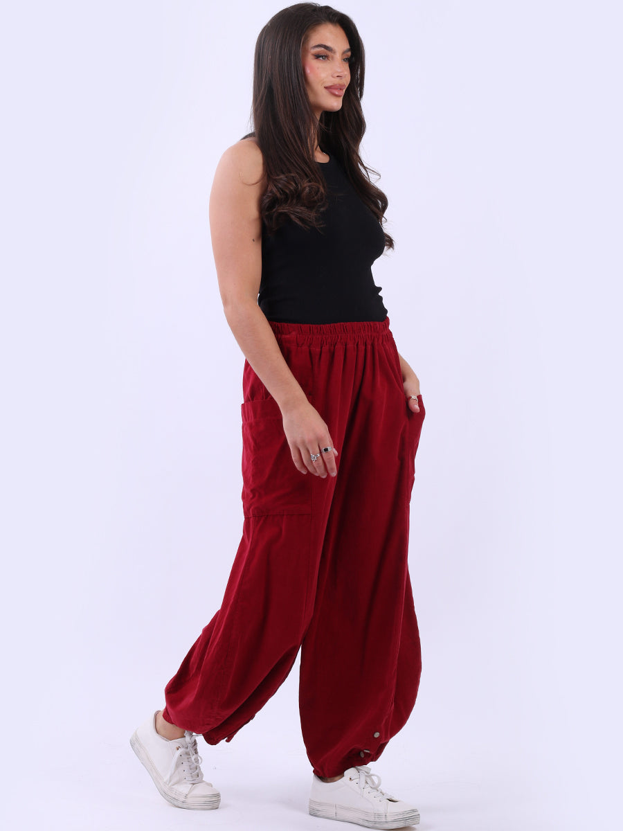 Wide Leg Cotton Corduroy Solid Trouser