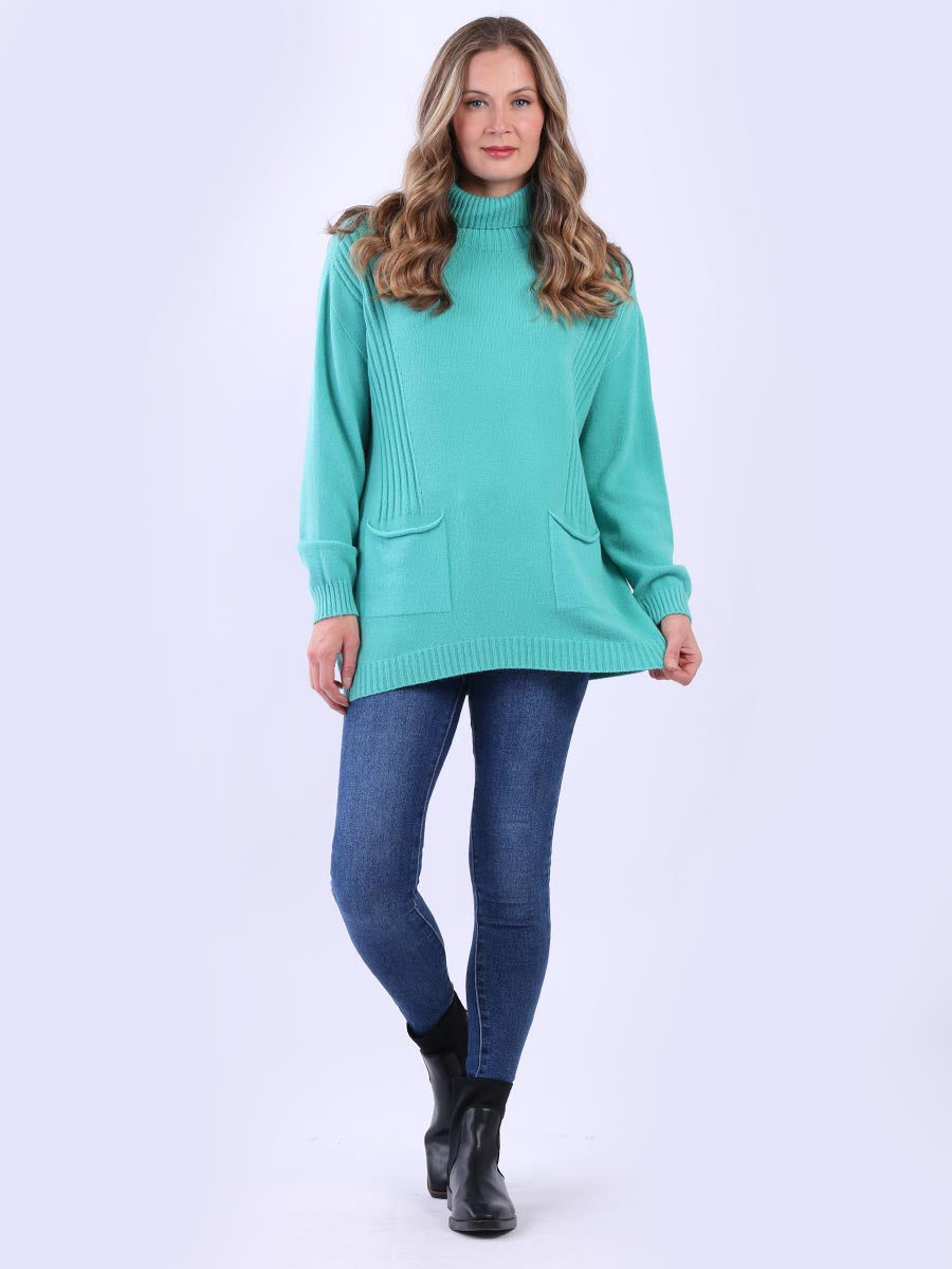 Turtle Neck Knitted Rib Plain Jumper