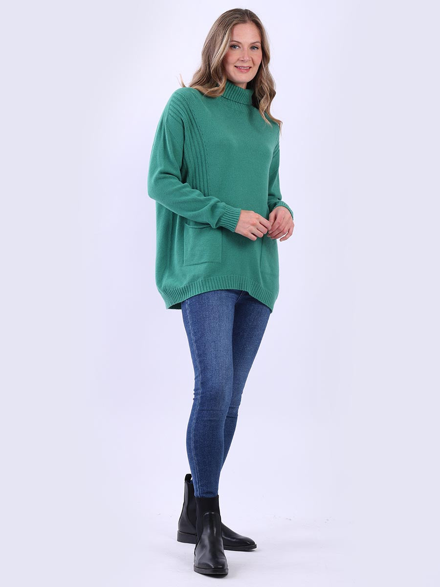 Turtle Neck Knitted Rib Plain Jumper