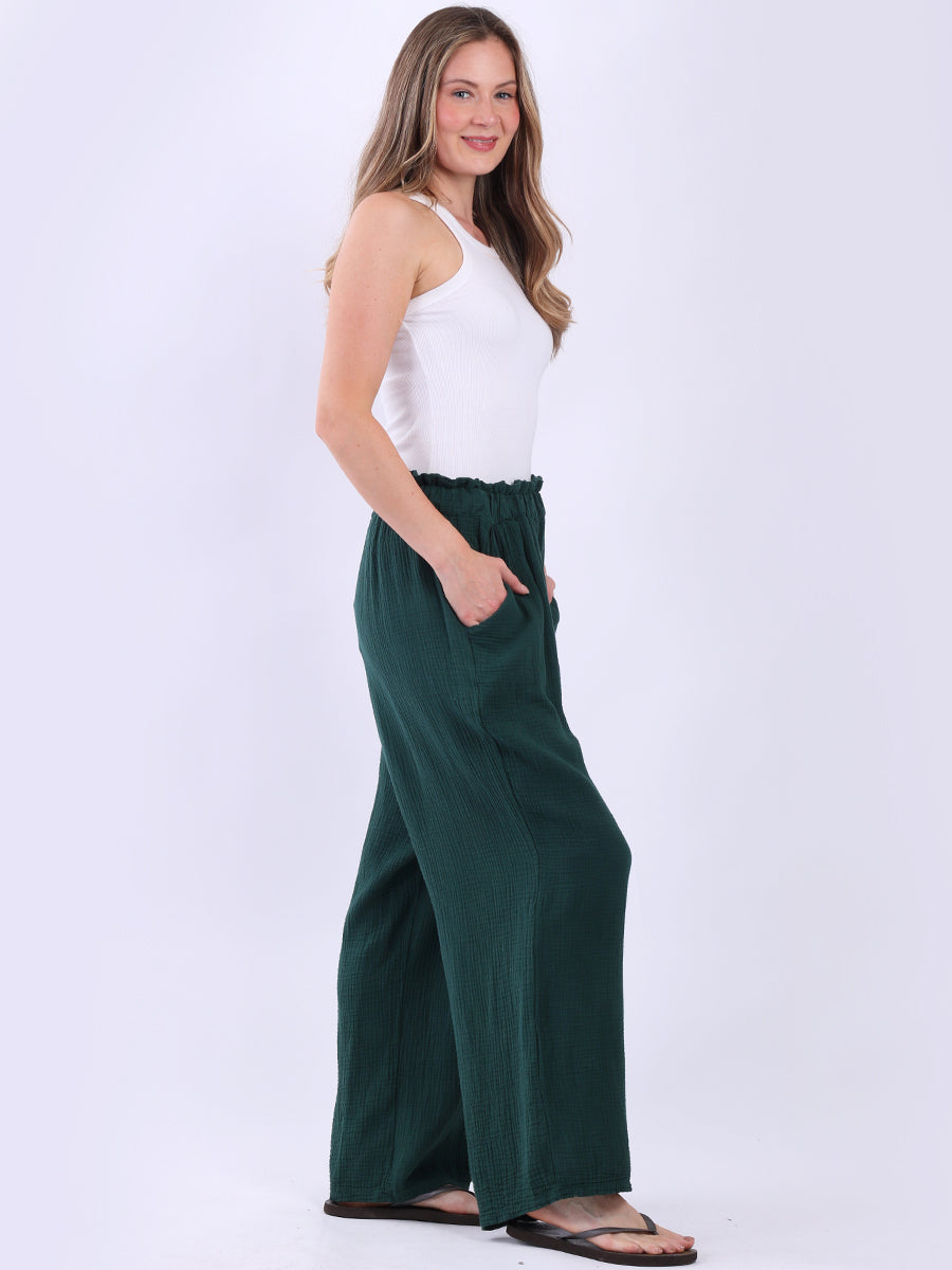 Wide Leg Plain Cotton Casual Trouser