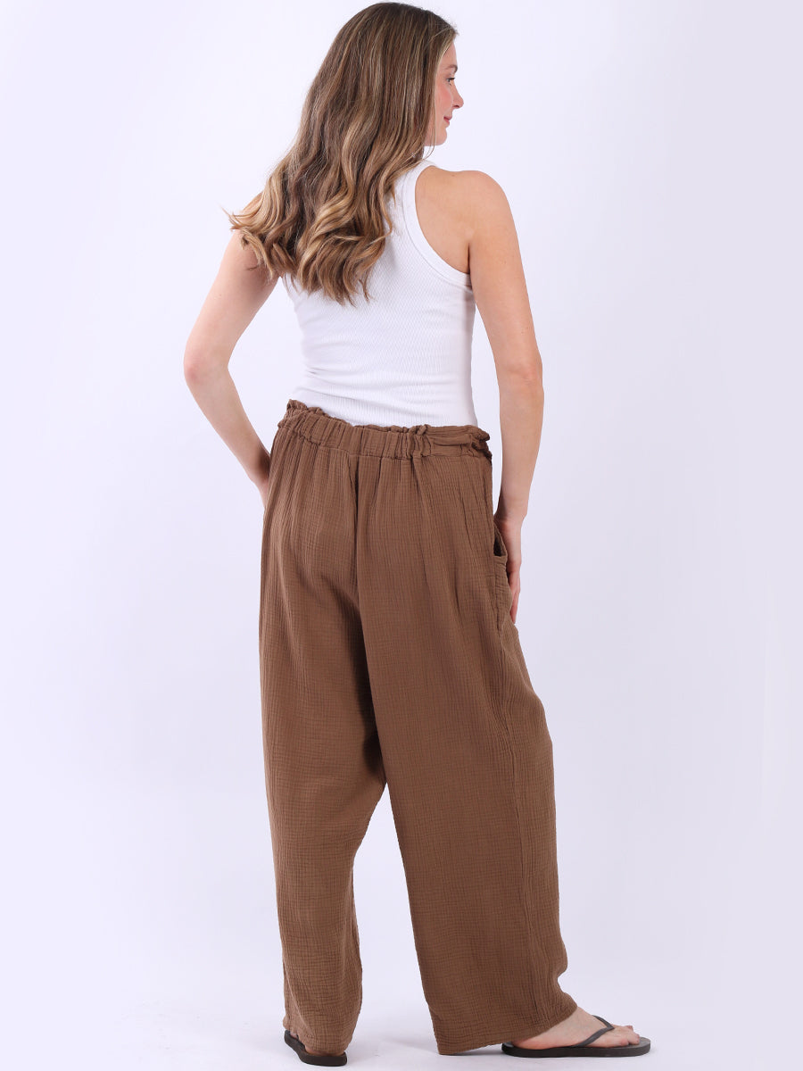 Wide Leg Plain Cotton Casual Trouser