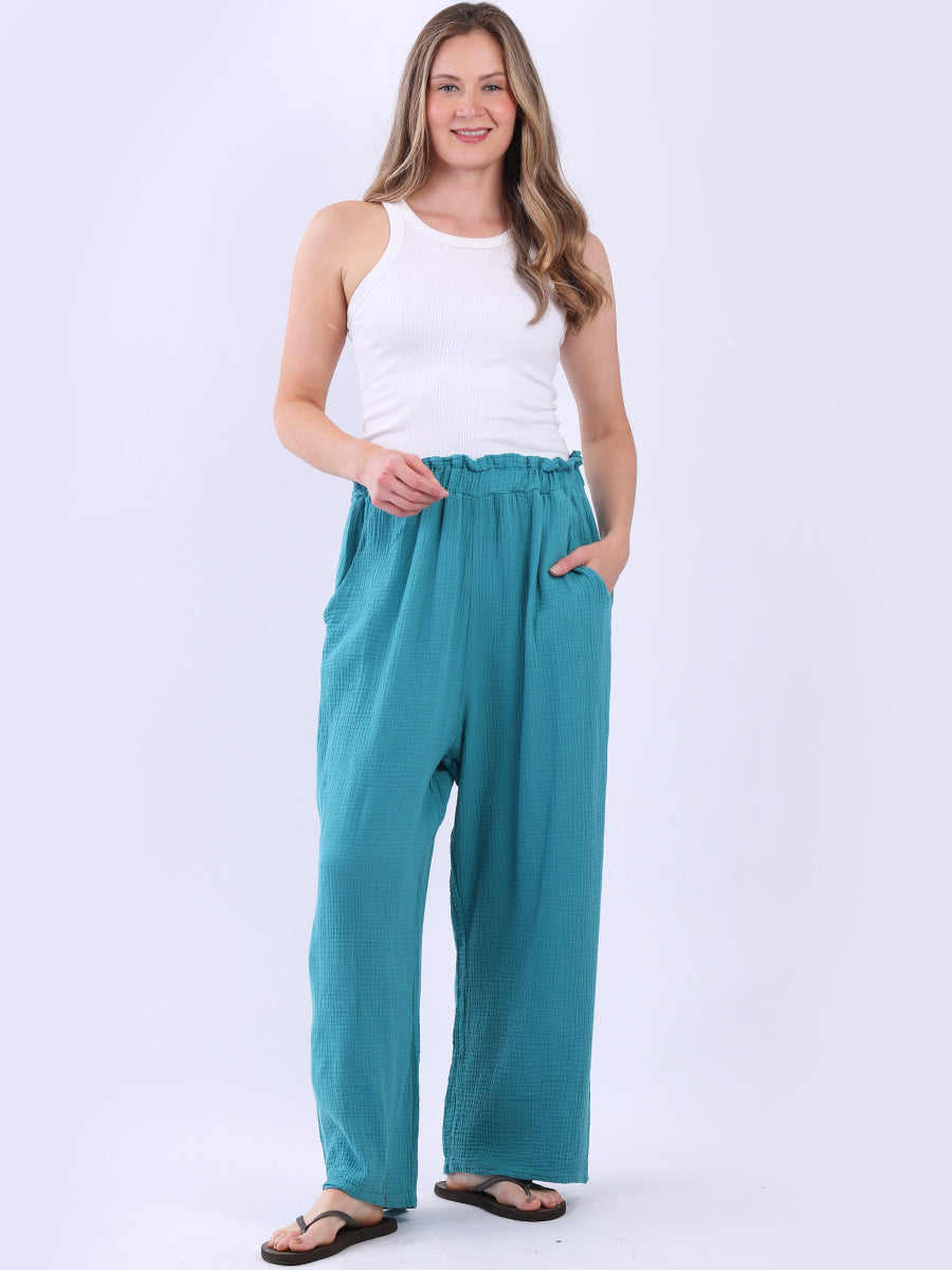 Wide Leg Plain Cotton Casual Trouser