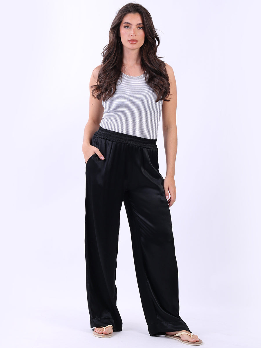 Wide Leg Satin Palazzo Black