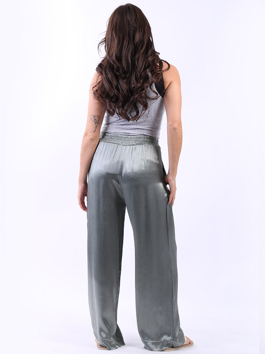 Wide Leg Plain Satin Palazzo