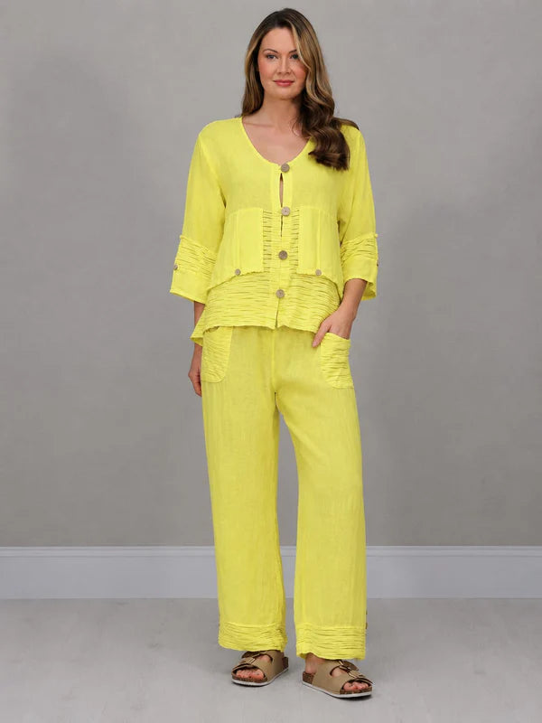 Ruffle Panel Button Down Linen Crop Top