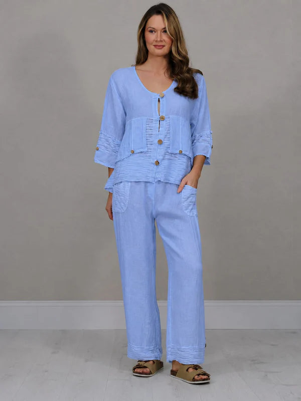 Ruffle Panel Button Down Linen Crop Top