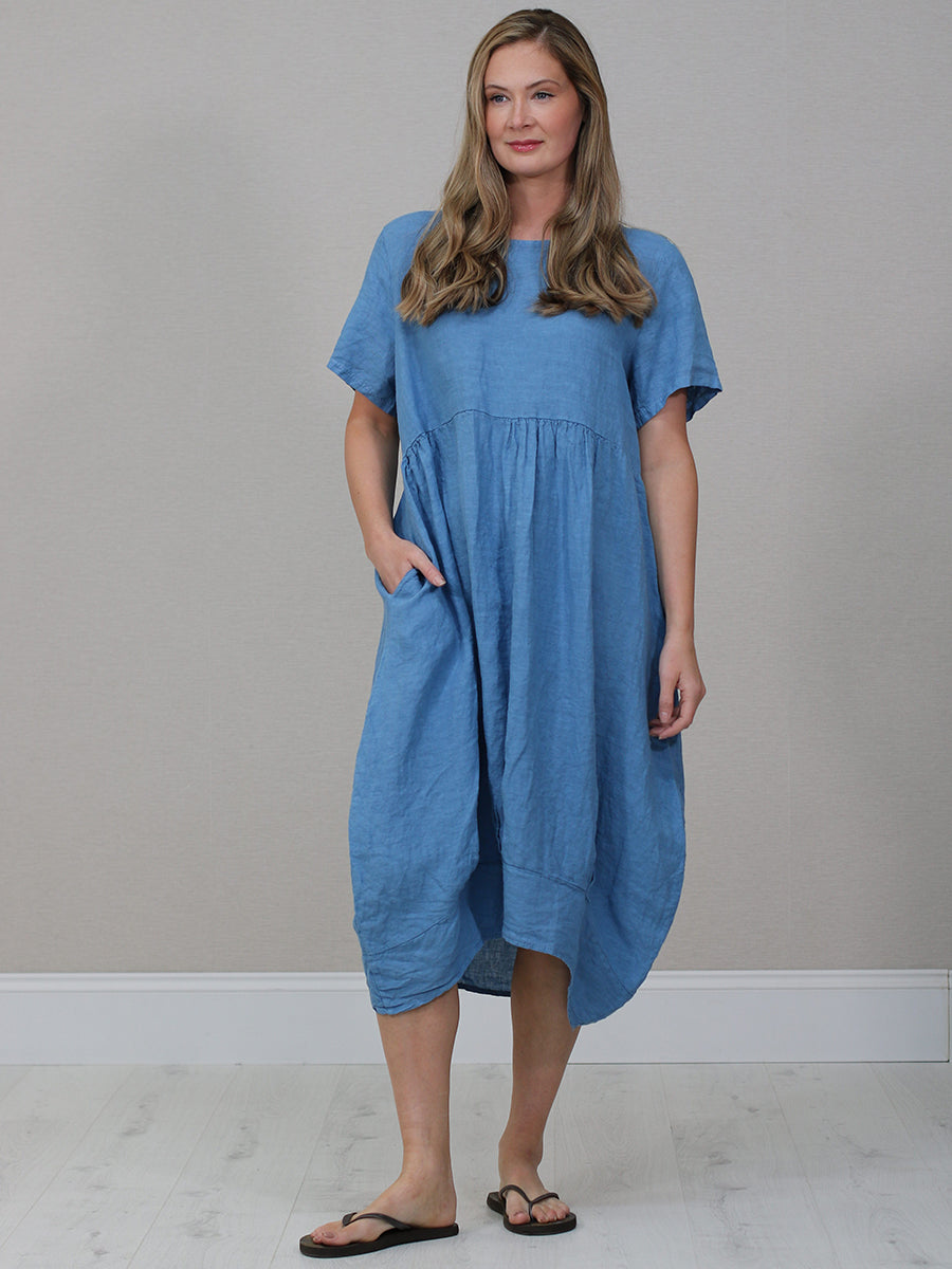 Plain Linen Ladies Midi Swing Dress