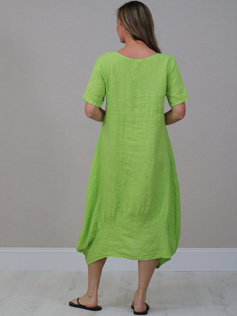 Plain Linen Ribbed Balloon Hem Maxi Dress