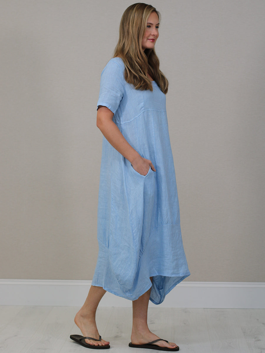 Plain Linen Ribbed Balloon Hem Maxi Dress