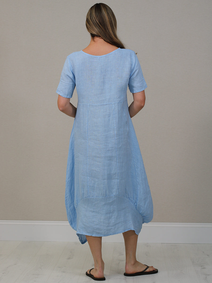 Plain Linen Ribbed Balloon Hem Maxi Dress