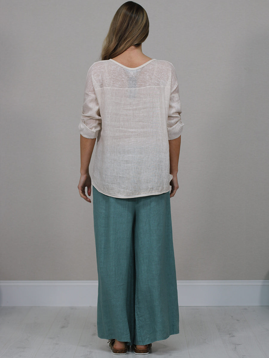 Vintage Wash Plain Linen Plus Size Crop Top