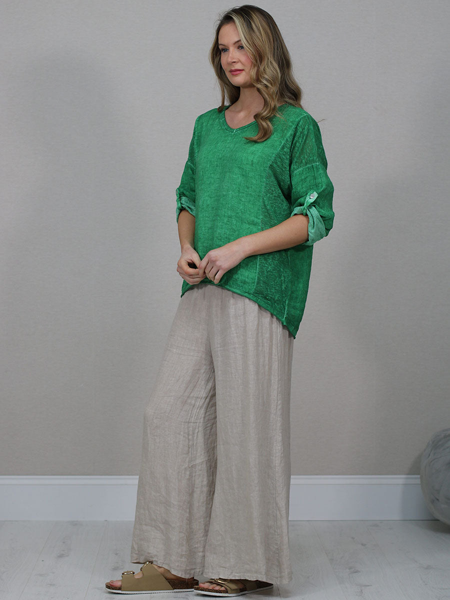 Vintage Wash Plain Linen Plus Size Crop Top