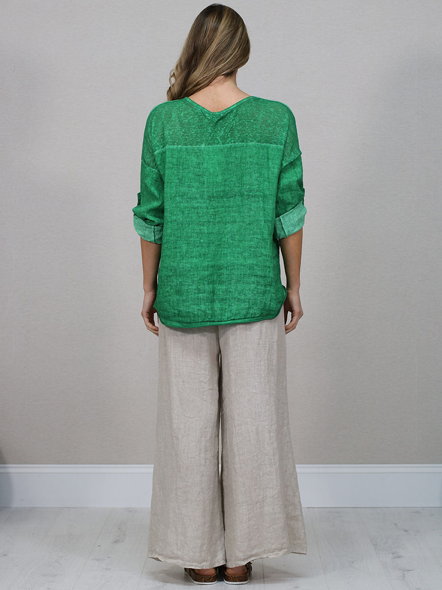 Vintage Wash Plain Linen Plus Size Crop Top