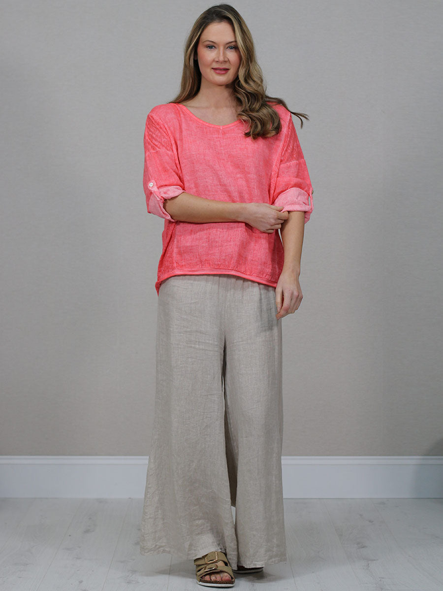 Vintage Wash Linen Blouse Coral