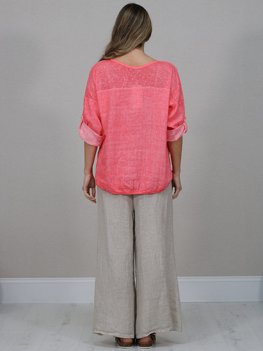 Vintage Wash Plain Linen Plus Size Crop Top