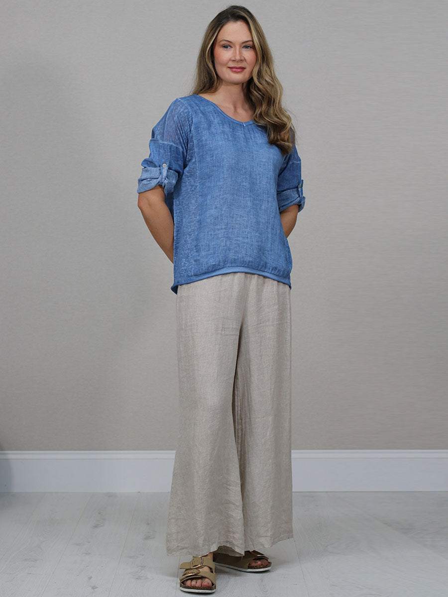 Vintage Wash Linen Blouse Denim