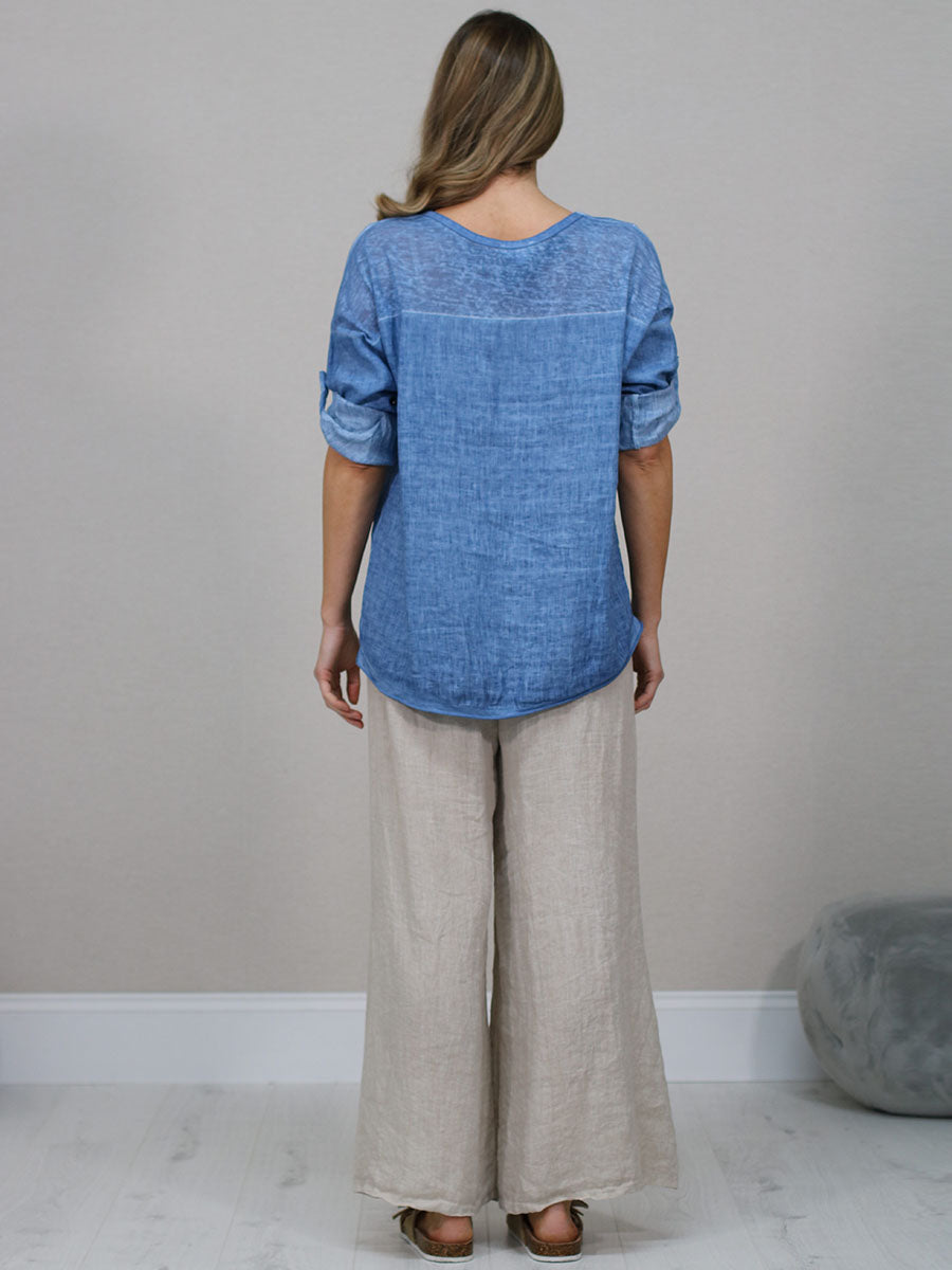 Vintage Wash Plain Linen Plus Size Crop Top