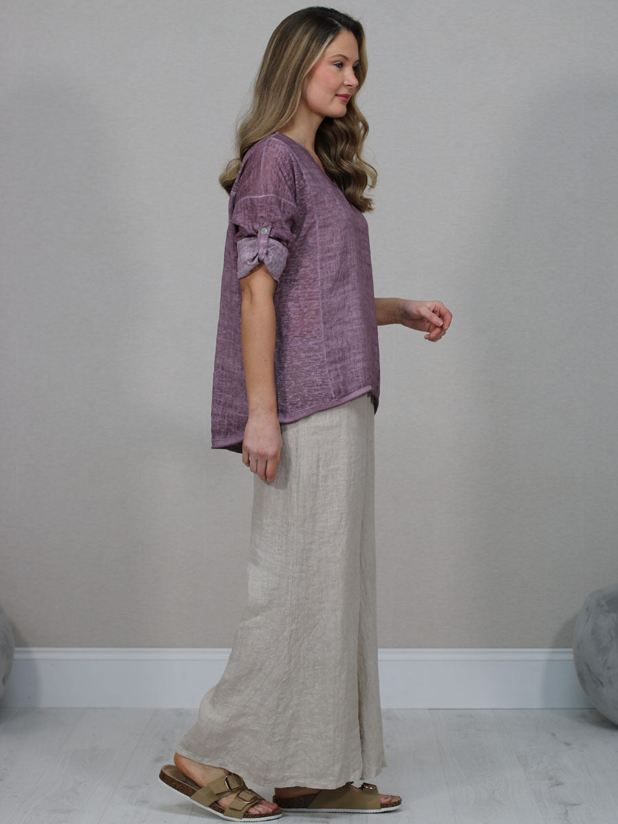 Vintage Wash Plain Linen Plus Size Crop Top