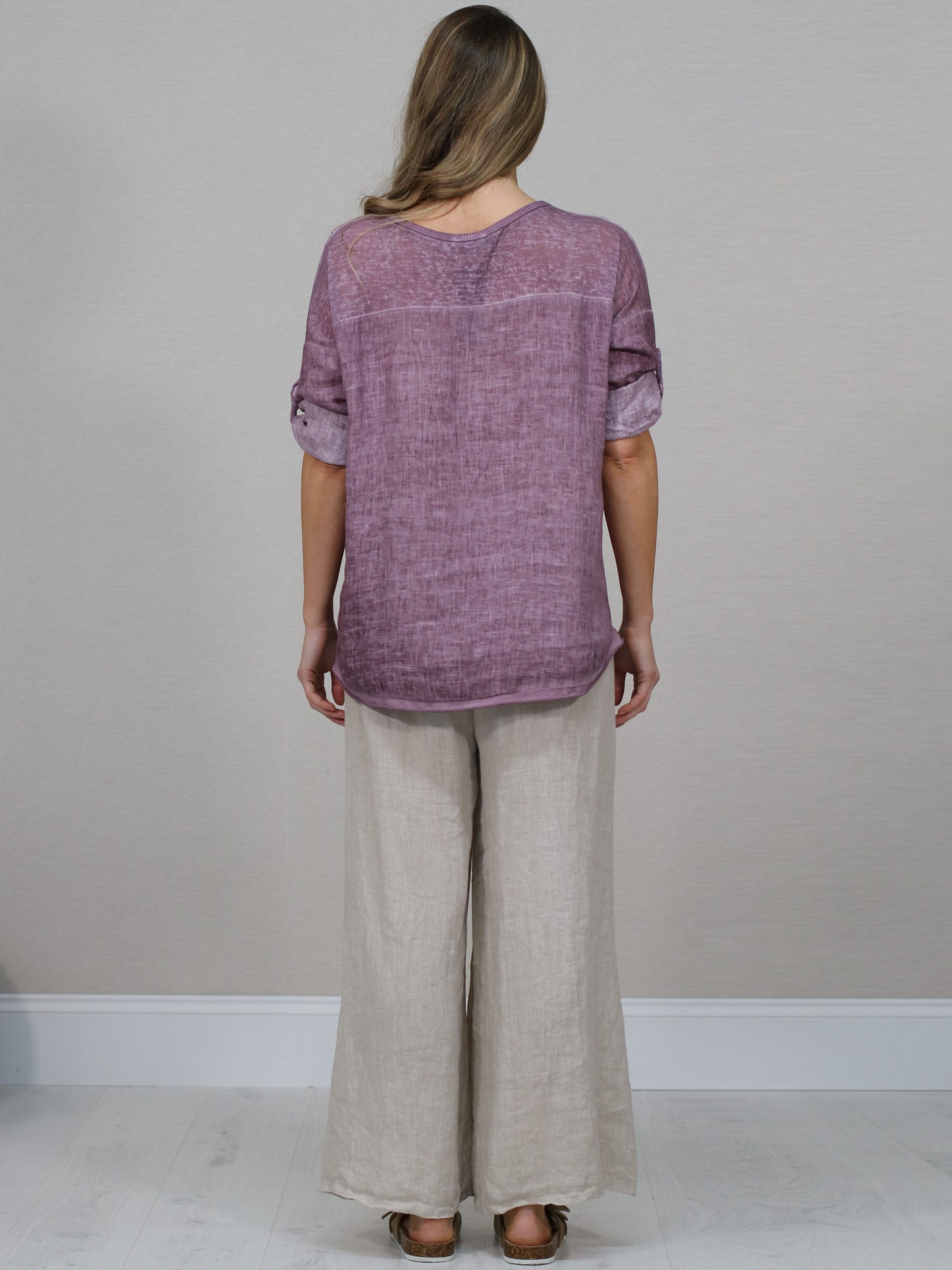 Vintage Wash Plain Linen Plus Size Crop Top