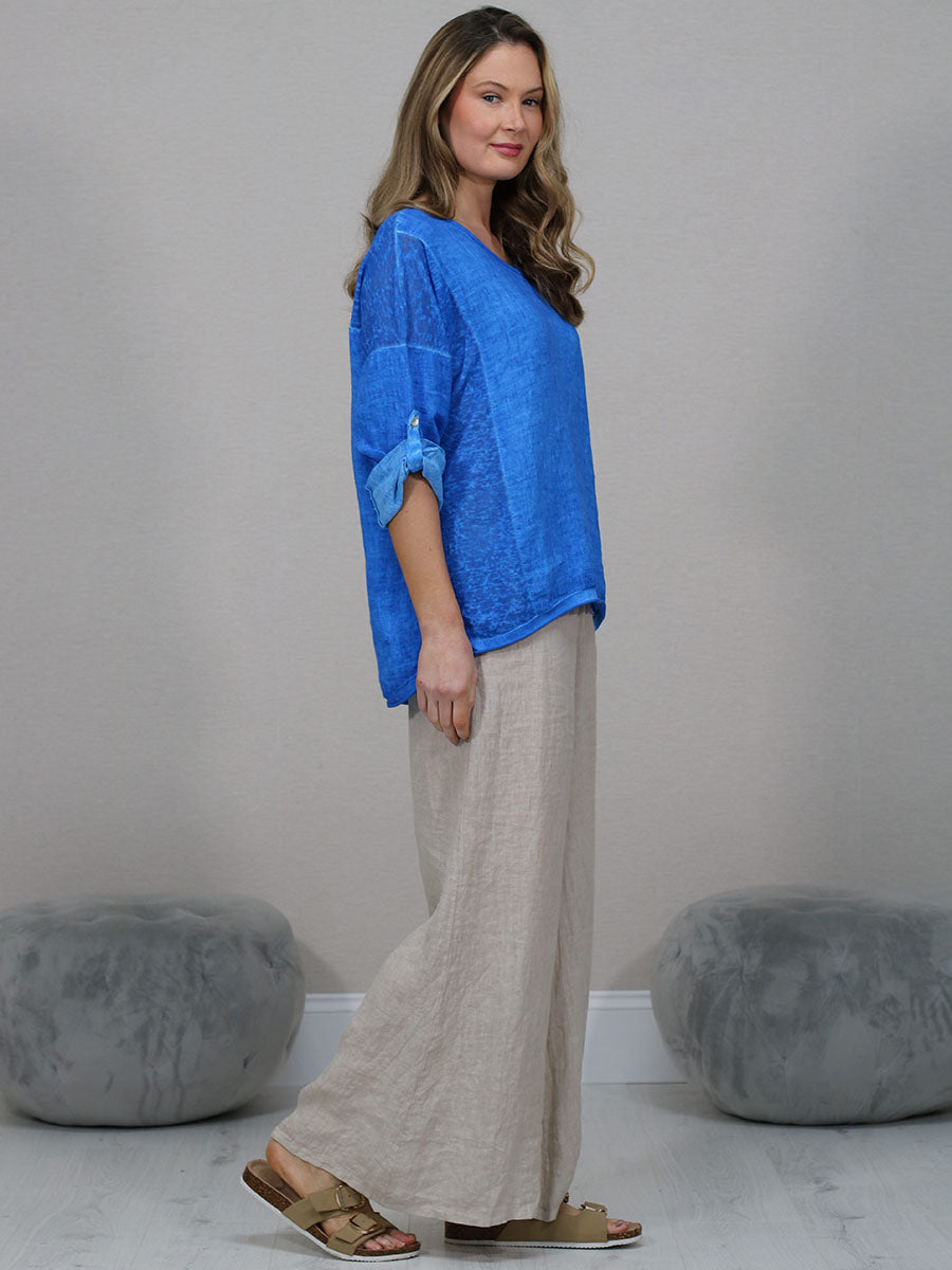 Vintage Wash Plain Linen Plus Size Crop Top