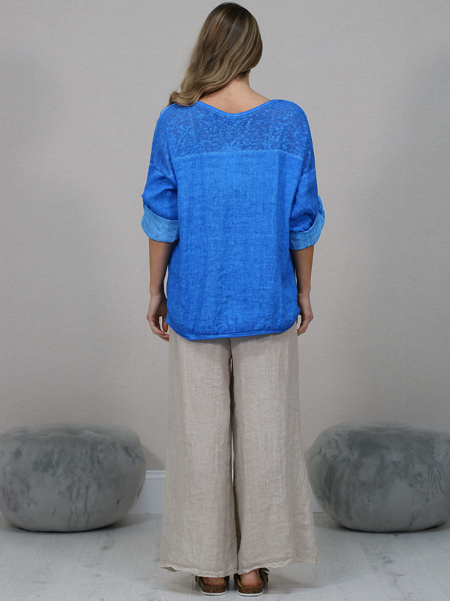 Vintage Wash Plain Linen Plus Size Crop Top