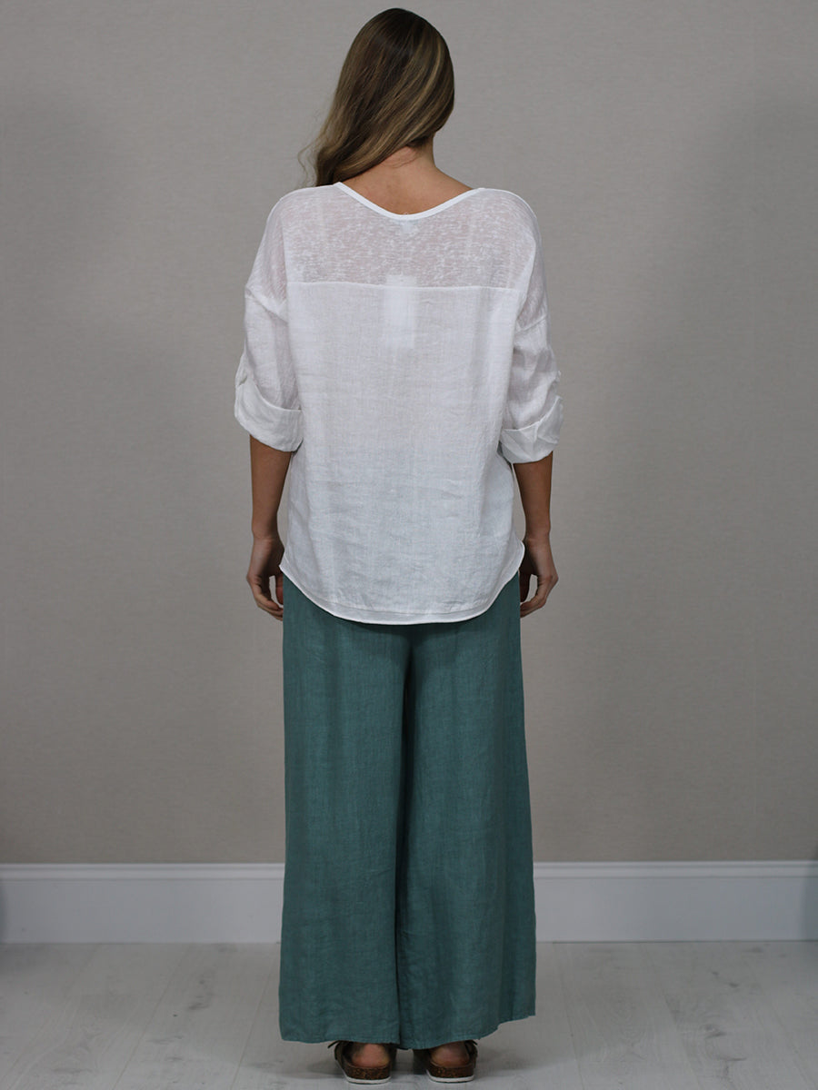 Vintage Wash Plain Linen Plus Size Crop Top