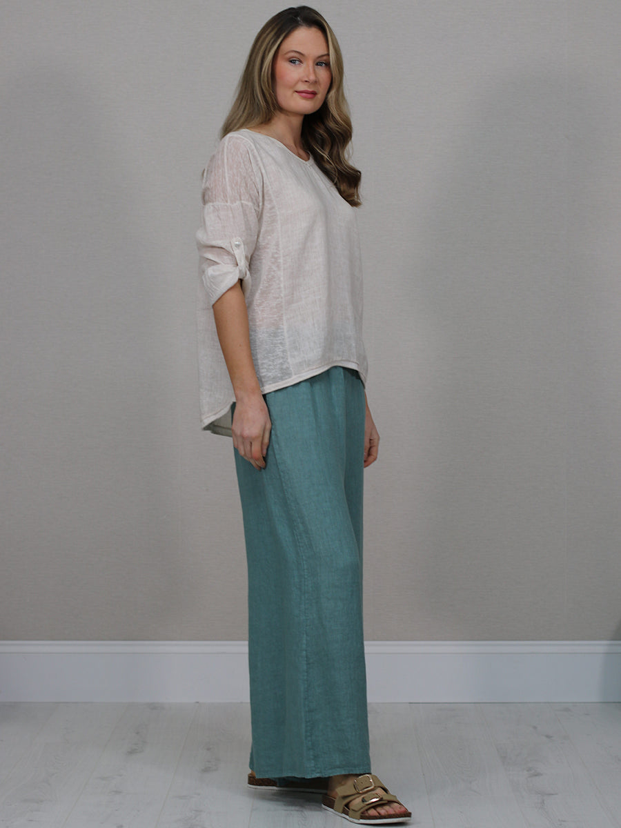 Vintage Wash Plain Linen Plus Size Crop Top