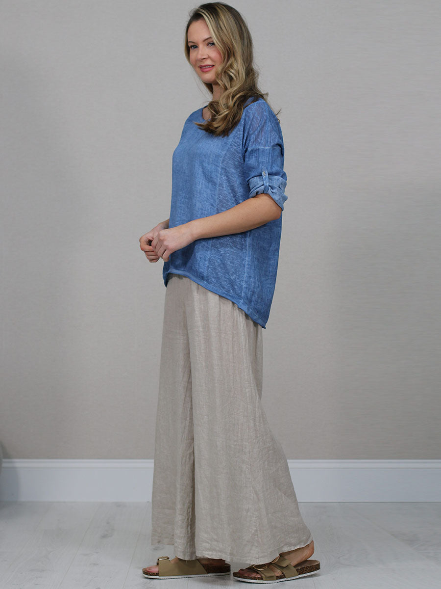 Vintage Wash Plain Linen Plus Size Crop Top