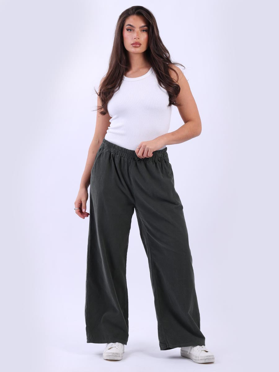 Ladies Solid Cotton Corduroy Regular Fit Pant