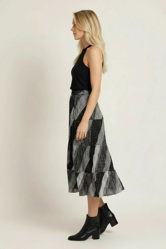 Mosaic Print Tiered Midi Cotton Skirt