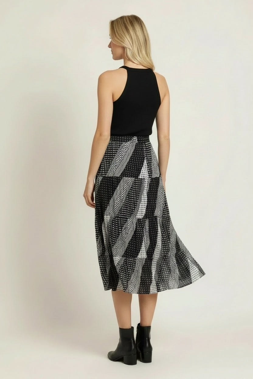Mosaic Print Tiered Midi Cotton Skirt