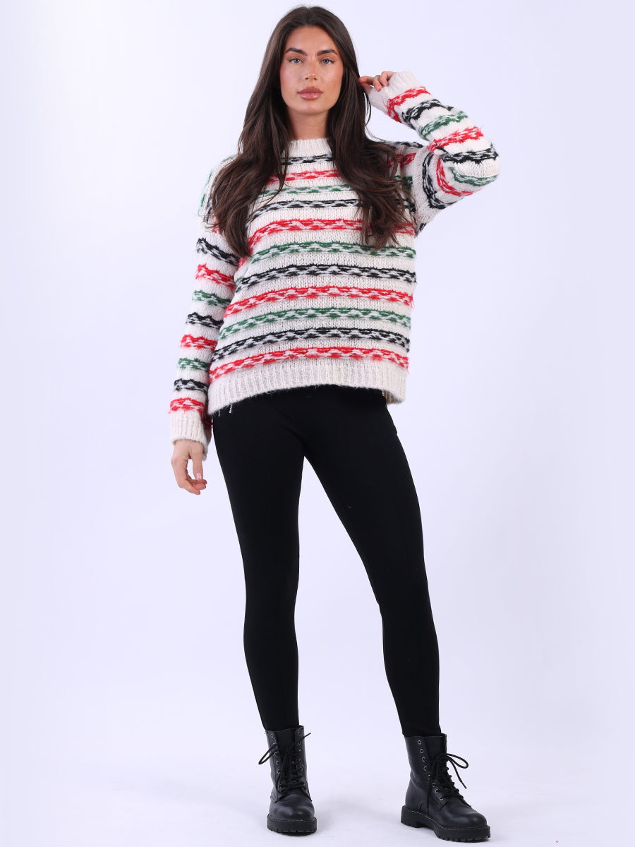 Chunky Wool Knit Stripy Xmas Jumper