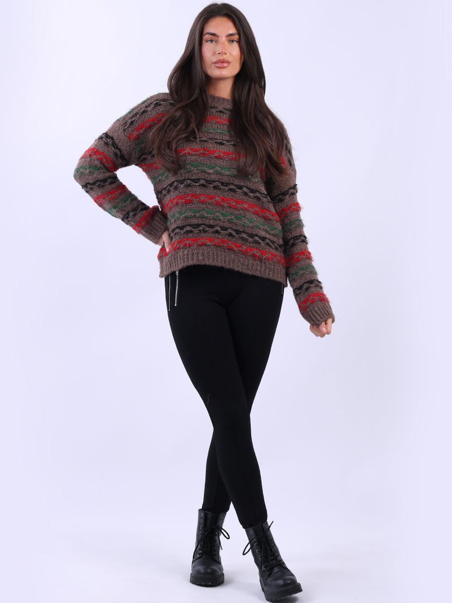 Chunky Wool Knit Stripy Xmas Jumper