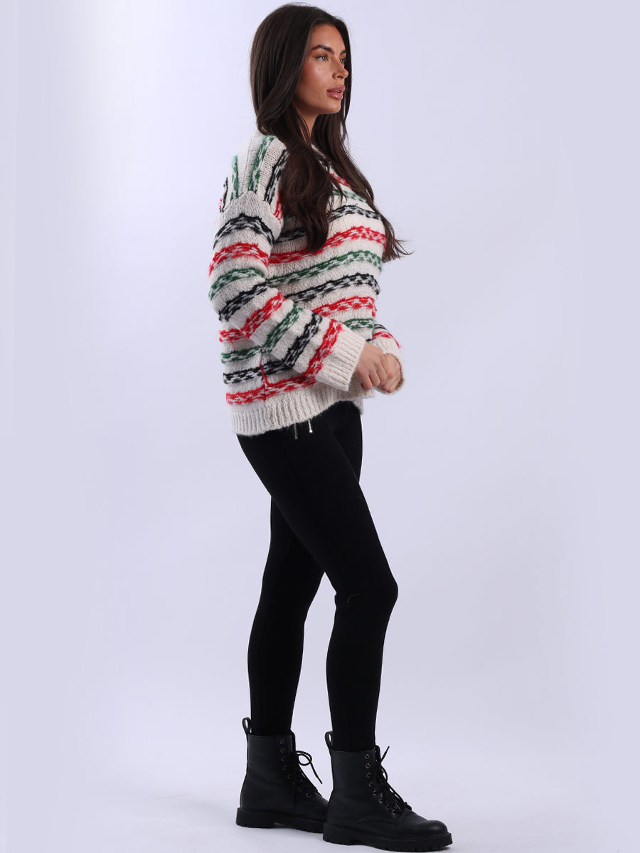 Chunky Wool Knit Stripy Xmas Jumper