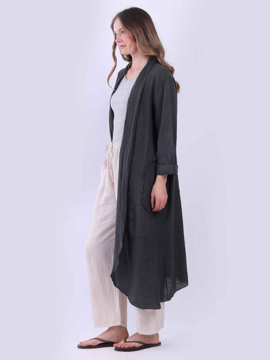 Raw Edges Linen Open Front Cardigan