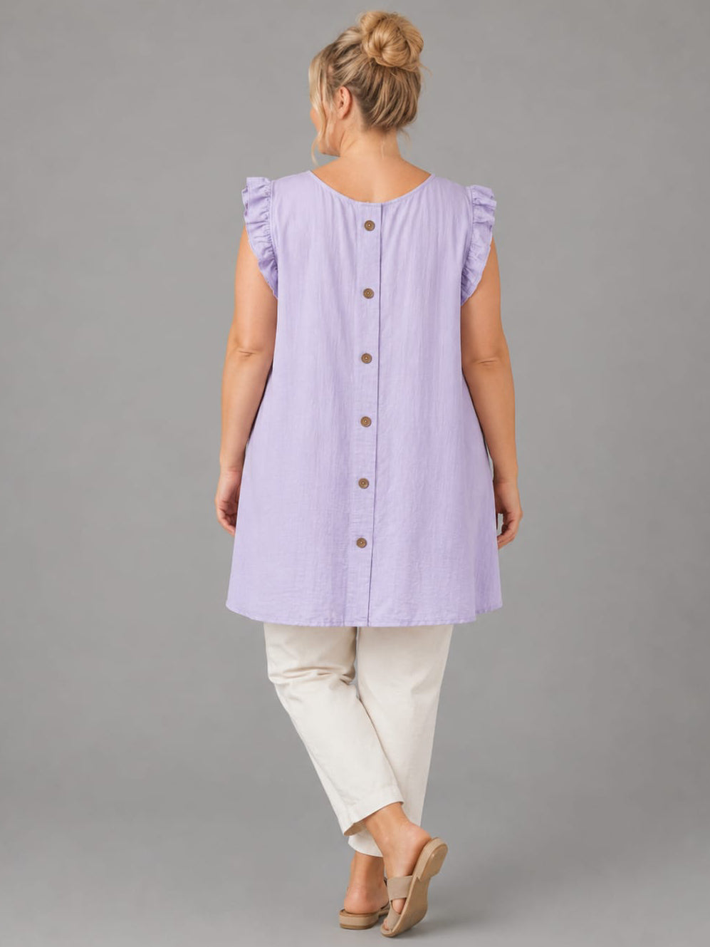 Pleated Trim Back Buttoned Plus Size Tank Top