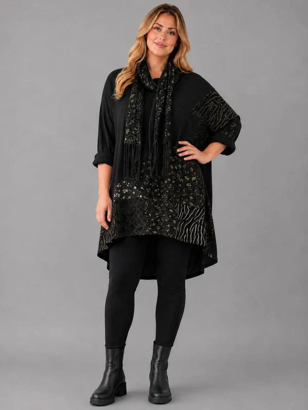 Leopard Patch Top With Scarf Black