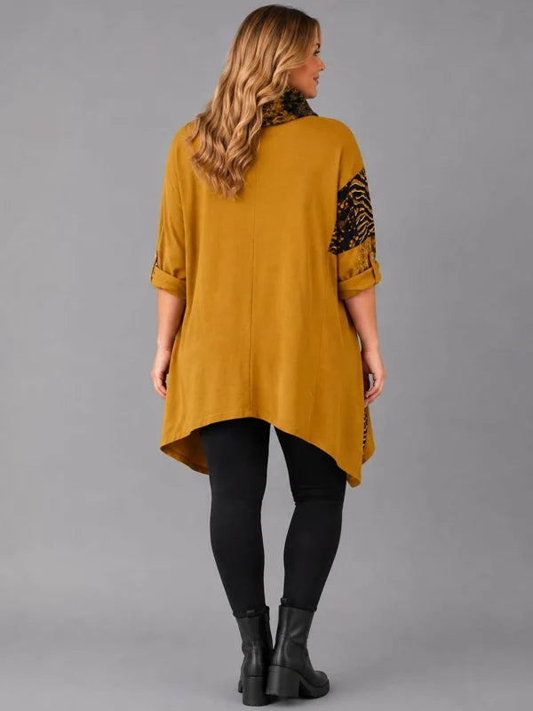 Leopard Patch Top With Scarf Mustard