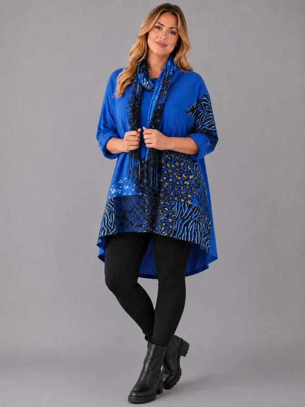 Leopard Patch Top With Scarf Royal Blue