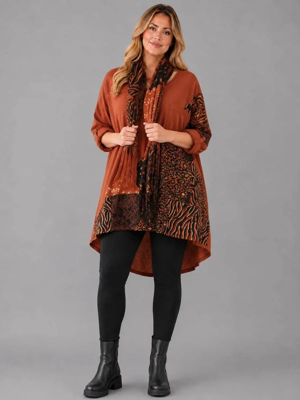 Leopard Patch Top With Scarf Rust