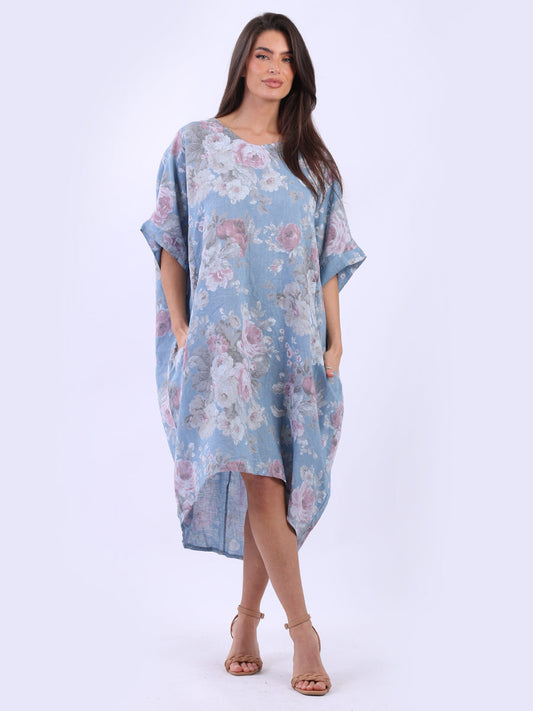 Women Plus Size Floral Linen Dress