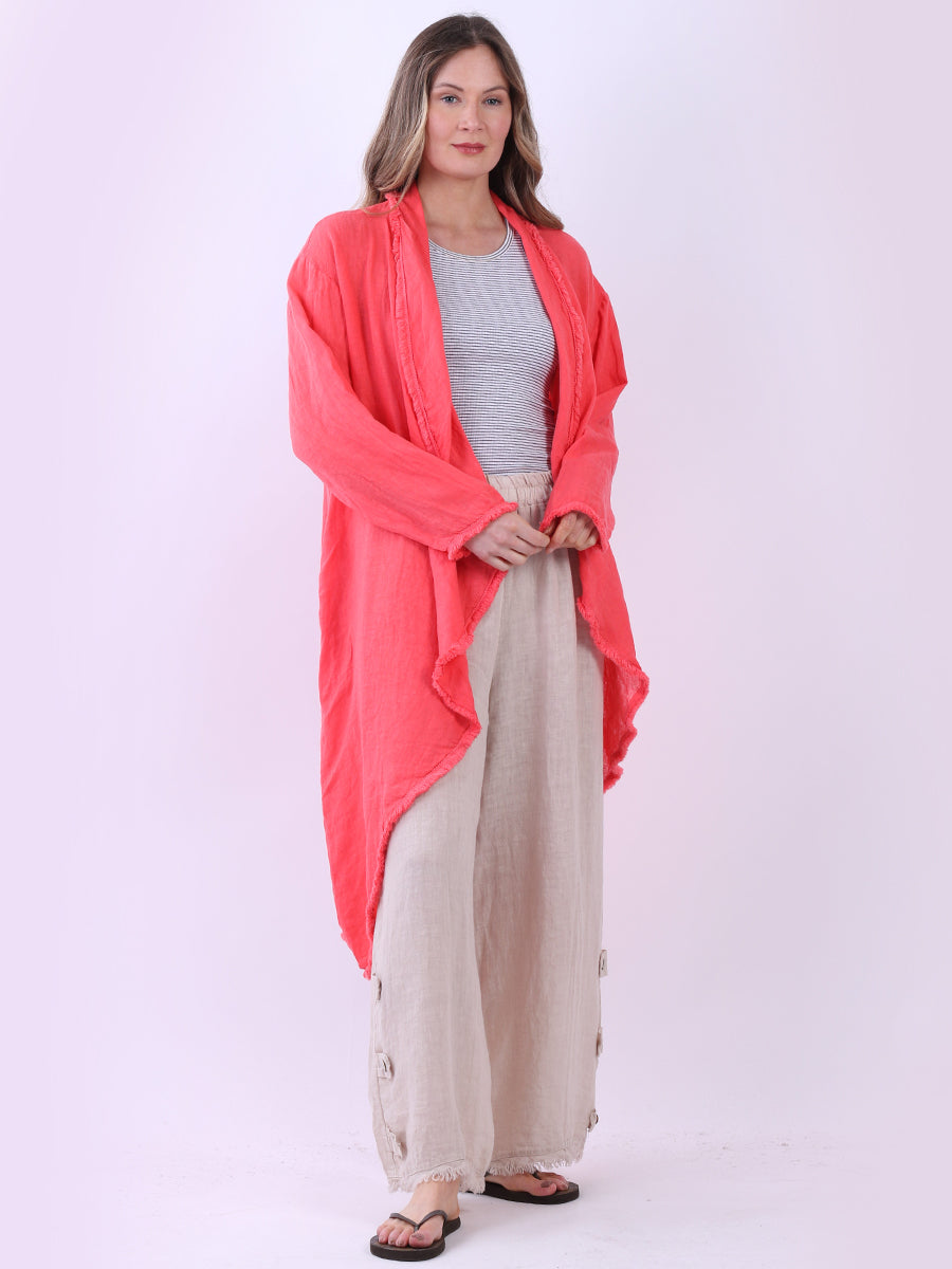 Plus Size Linen Cardigan Coral