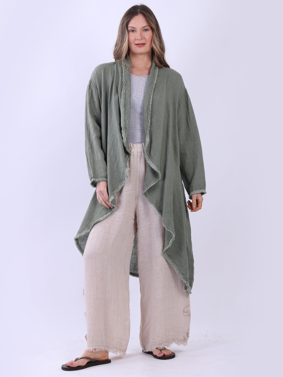 Plus Size Linen Cardigan Khaki