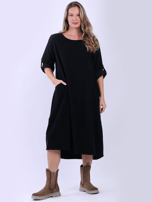 Plain Cotton Corduroy Plus Size Midi Dress