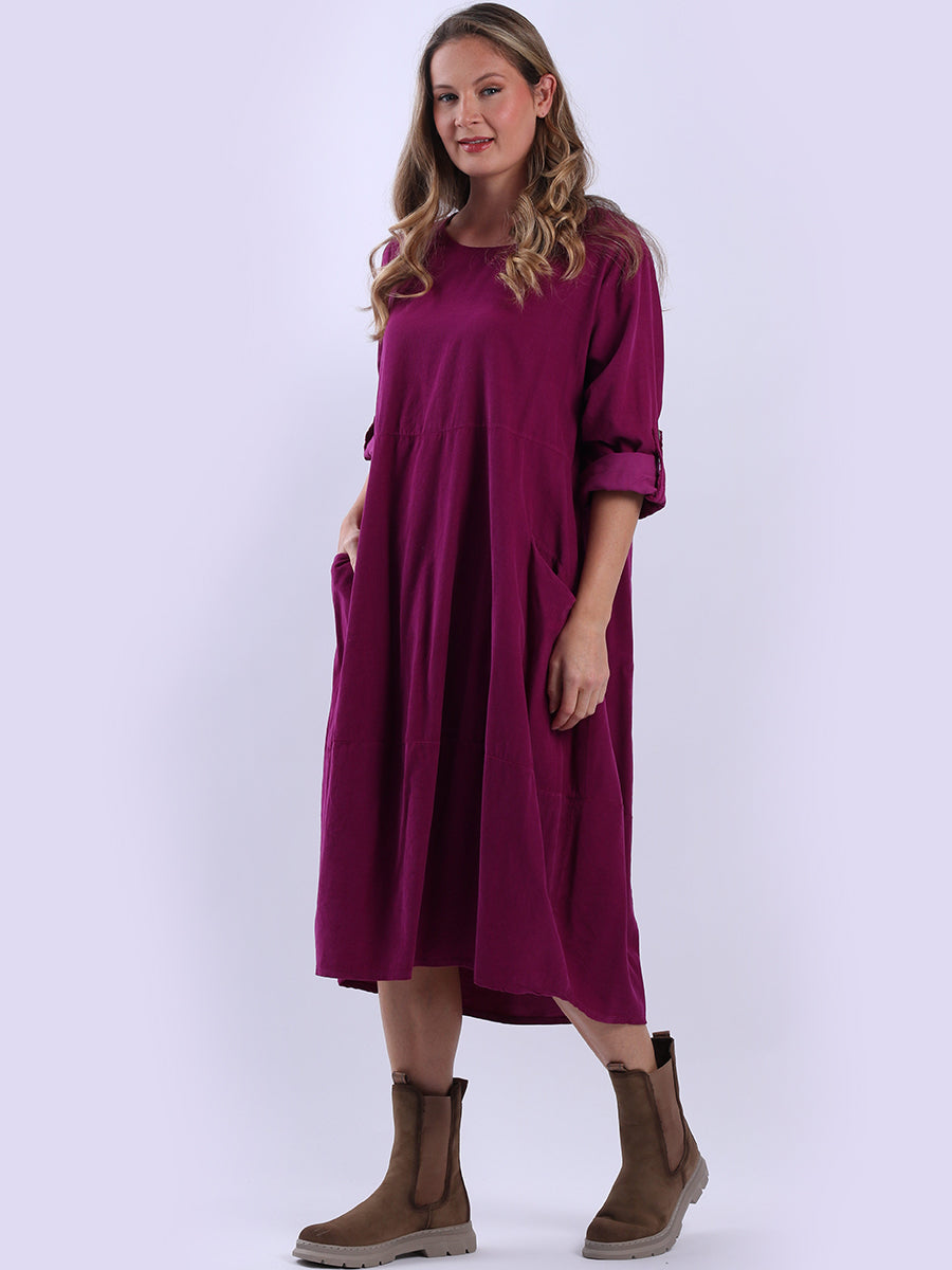 Plain Cotton Corduroy Plus Size Midi Dress