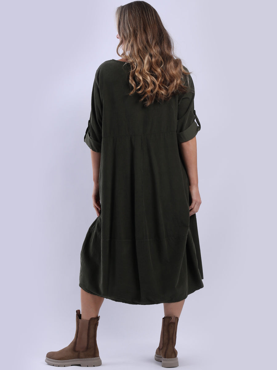 Plain Cotton Corduroy Plus Size Midi Dress